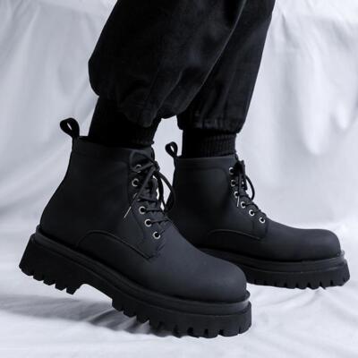 Men's Punk Retro Ankle Boots Lace Up Shoes Round Toe Outdoor Casual Work Boots 