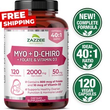 Zazzee Myo-Inositol  D-Chiro, with Folate 5-MTHF  D3, 120 Vegan Capsules