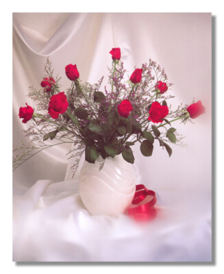 Red Stem Rose Flower Bouquet in White Vase Photo Wall Picture 8x10 Art Print