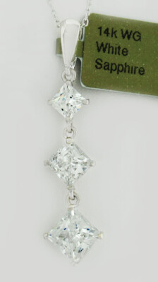 LAB WEISSE SAPHIRE 3,10 kt ANHÄNGER 14k WEISSGOLD ** Kostenloser Versand & Kette **