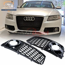 For 08-12 Audi A4 B8 Fog Light Grill RS4 Style Honeycomb Mesh w/Chrome Trim Pair