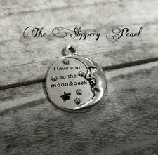 LOVE YOU TO THE MOON AND BACK Charm Antiqued Silver Quote Pendant Inspirational