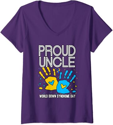 Proud Uncle Of A Down Syndrome Warrior Awareness   Ladies' V-Neck Tshirt