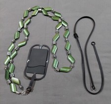 55 Inch Over Shoulder Beaded GREEN Phone Lanyard Silicone Case Handmade USA