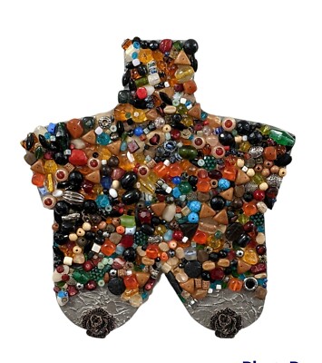 Original Mixed Media Art Wood Bead Collage Women Bust Wall Sculpture Modern