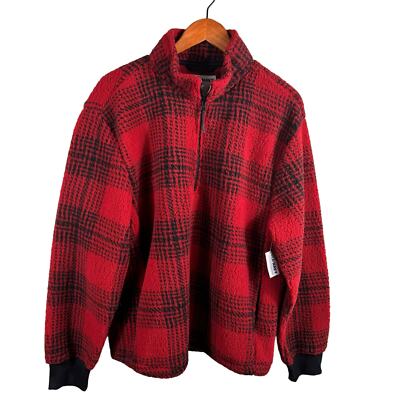 Old Navy Mens Large Buffalo Plaid Cozy Sherpa Fleece Quarter Zip Sweater  Jacket