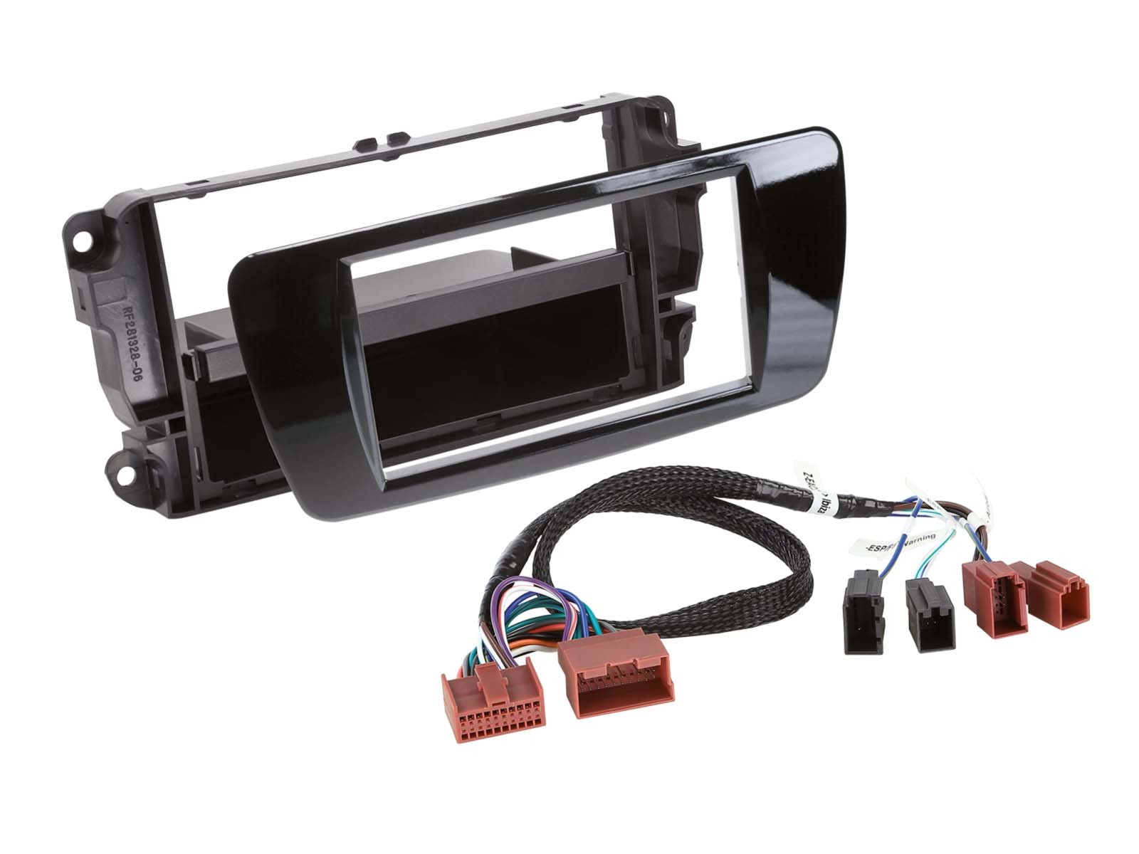 Façade autoradio 2 DIN Seat Ibiza noir laqué avec tiroir amovible pour intégration parfaite