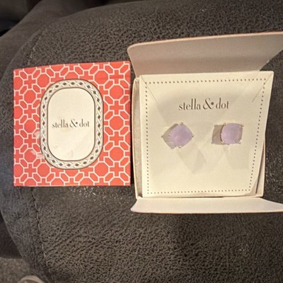 Stella & Dot Lavender Cushion-Cut Crystal Stud Earrings Butterfly Closure