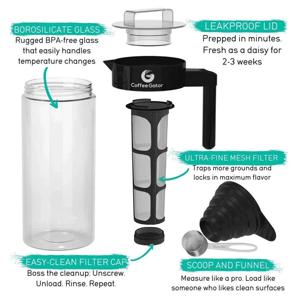 Cafetera Coffee Gator Cold Brew - 47 oz cafetera helada y fría y Foto 4 de 4