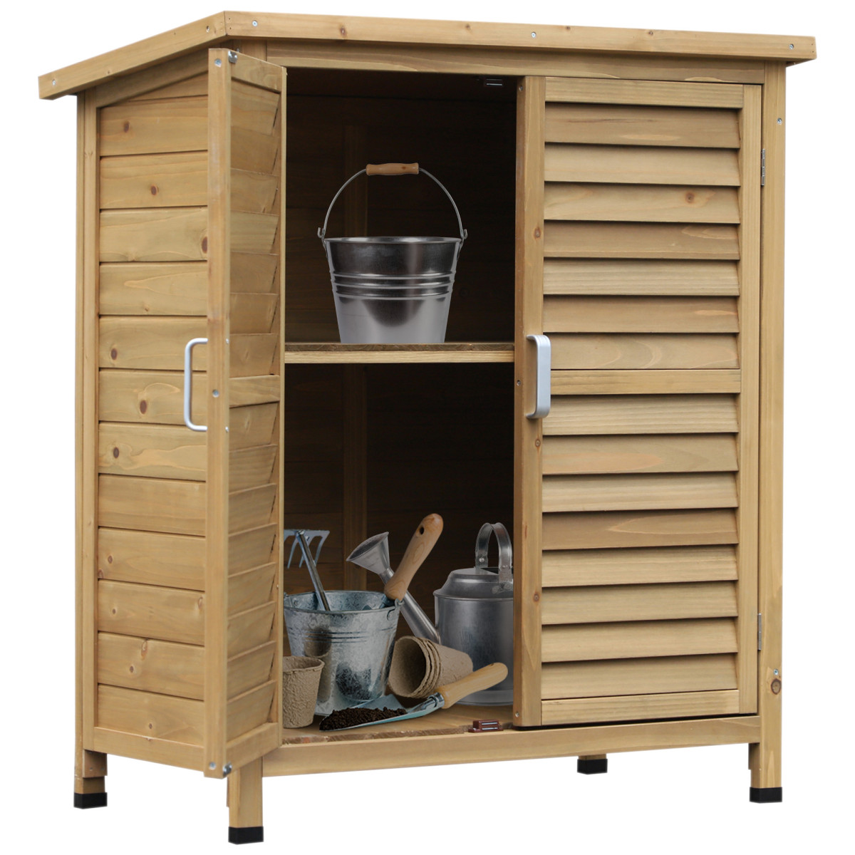 Outdoor Wooden Storage Cabinet Garden Tool Shed Organizer Shelves Waterproof