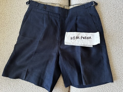 #ad Stoffa MTM Shorts Washed Linen Single Pleat Short Indigo Dyed Medium 32 AU $650.00