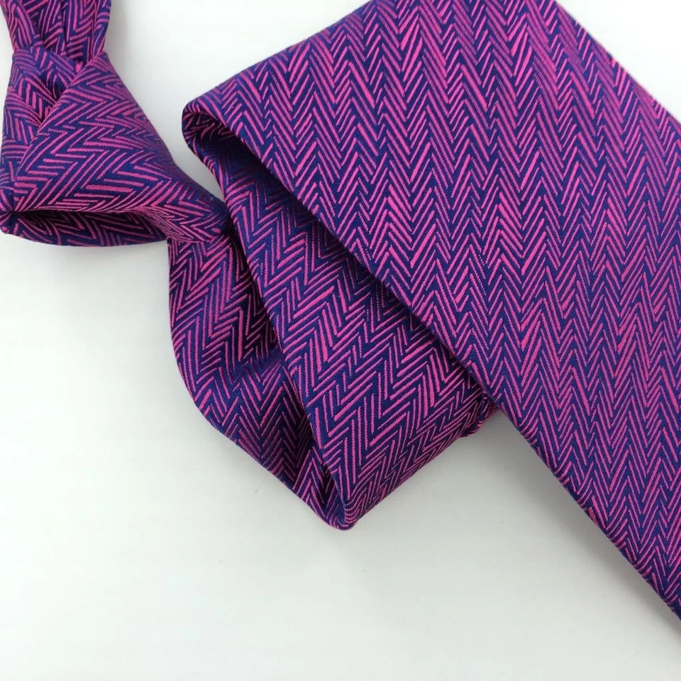 Corbata Thomas Rosa Tejida en Inglaterra Rosa Azul Zigzag Lujo Hombres Seda L3 Nueva Foto 3 de 4
