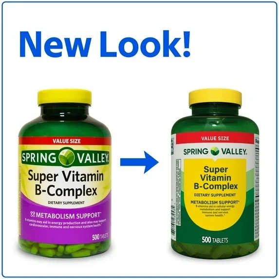 Comprimidos de complejo súper vitamina B Spring Valley suplemento valor tamaño 500 unidades Foto 4 de 4