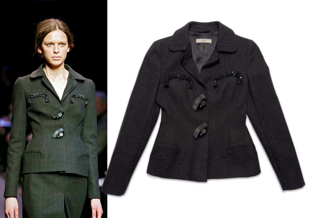 Vintage Prada Fall 2004 Beaded Embellished Hourglass Blazer Jacket