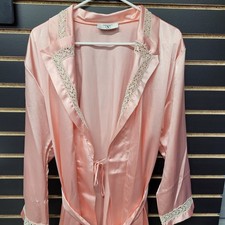 Vintage Valentino Intimo Satin Robe   Pink Lace Trim   1970s/80s USA Made SZ MED