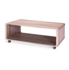 WOODEN COFFEE TABLE NATURAL WOOD ON WHEELS LIVING ROOM HOME FURNITURE