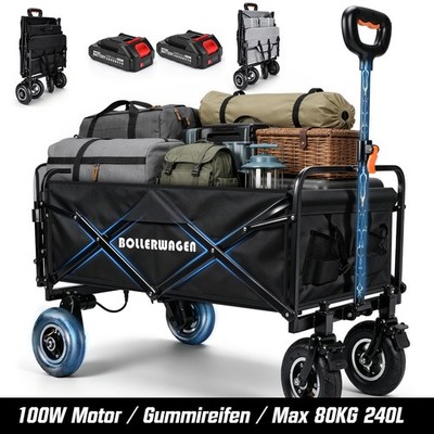 240L 80KG Elektrokarre Bollerwagen mit Bremsen Faltbar Handwagen Camping Garten