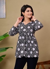 Women's Ethnic Wear Top Indian Style Full Sleeve Tunic Kurta Floral Print