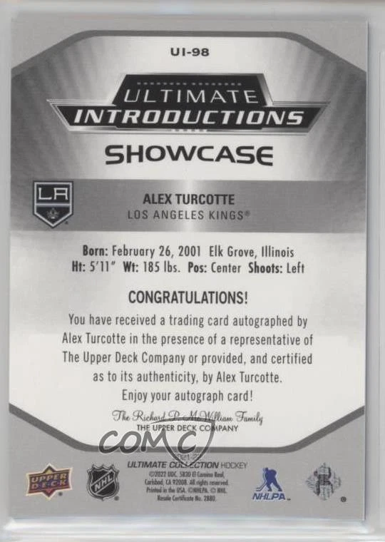 2021-22 Ultimate Collection Introductions Showcase Alex Turcotte Rookie Auto RC - Image 2 of 2