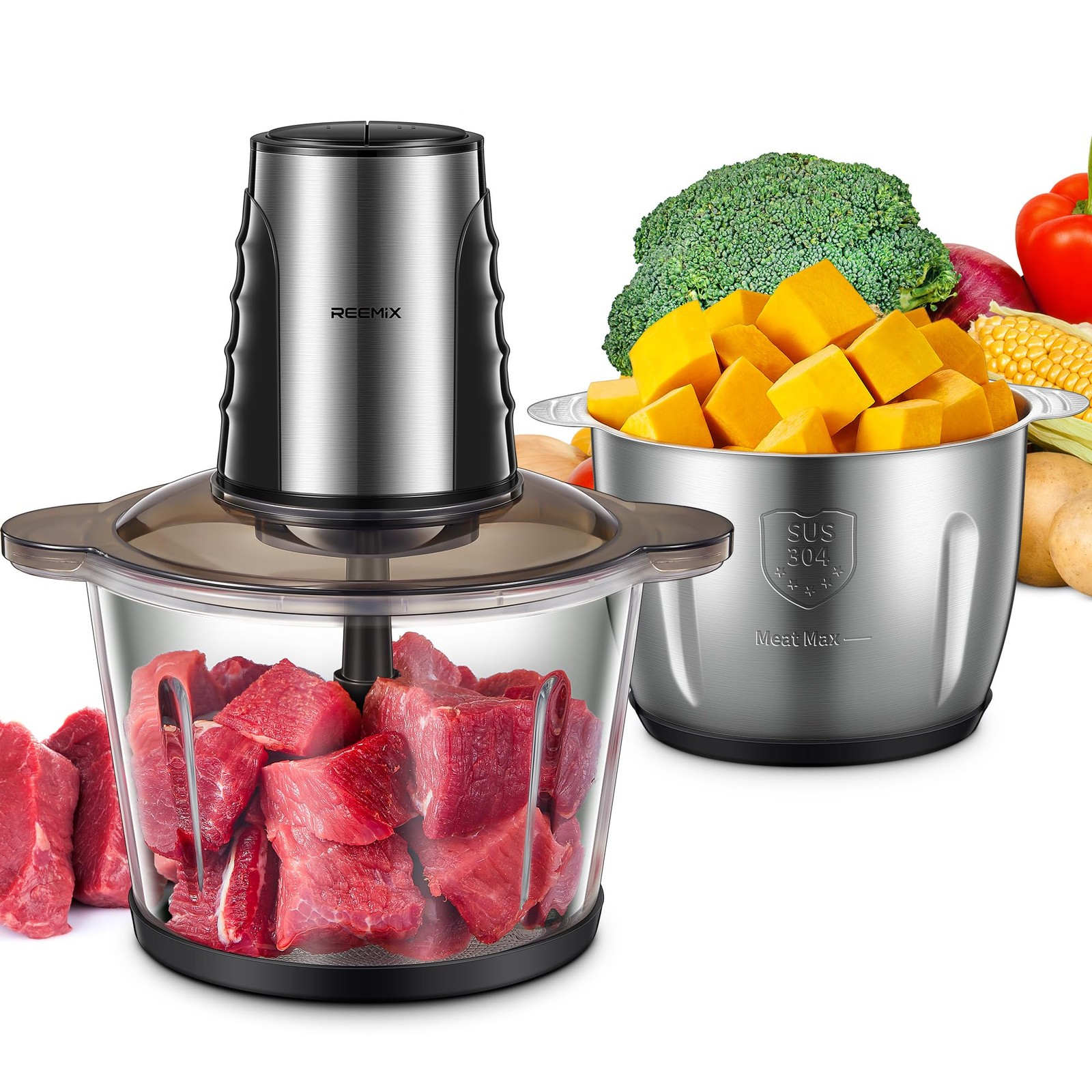 With 2 Large Bowls(12 Cup+12 Cup), Electric Chopper With Pow