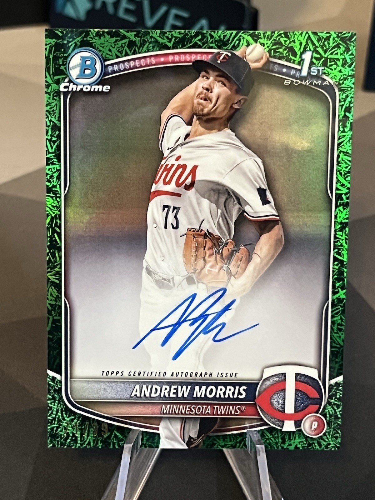 2025 Bowman Chrome 1st Green Grass Refractor Auto Andrew Morris #71/99 Twins