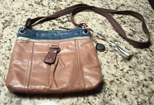 The Sak Kendra Leather Blue And Brown Zipper Crossbody *All Working Zippers*
