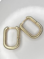 Gold Plated Oval Huggie Hoop Earrings 1  Drop