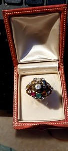 Thailand Vintage Princess Ring Silver Gold Overlay Gemstones Genuine Ruby