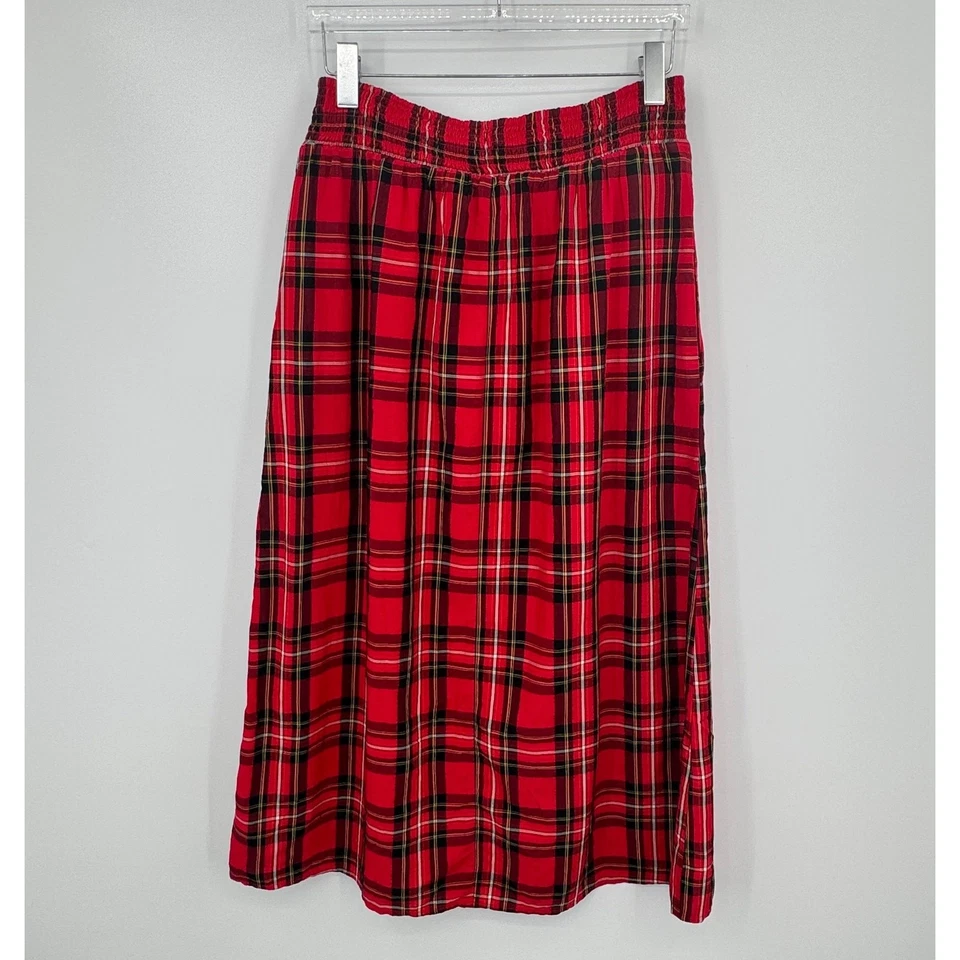 Antigua falda azul marino grande alta tartán cuadros modal cintura ajustada línea A midi rojo NUEVO Foto 3 de 4