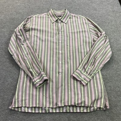 Canali Dress Shirt Mens 2XL Stripe Long Sleeve Button Front Made In Italy