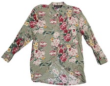 VTG Y2K Karen Kane Shirt Dress Womens 10 Green Floral Button Long Sleeve Rayon