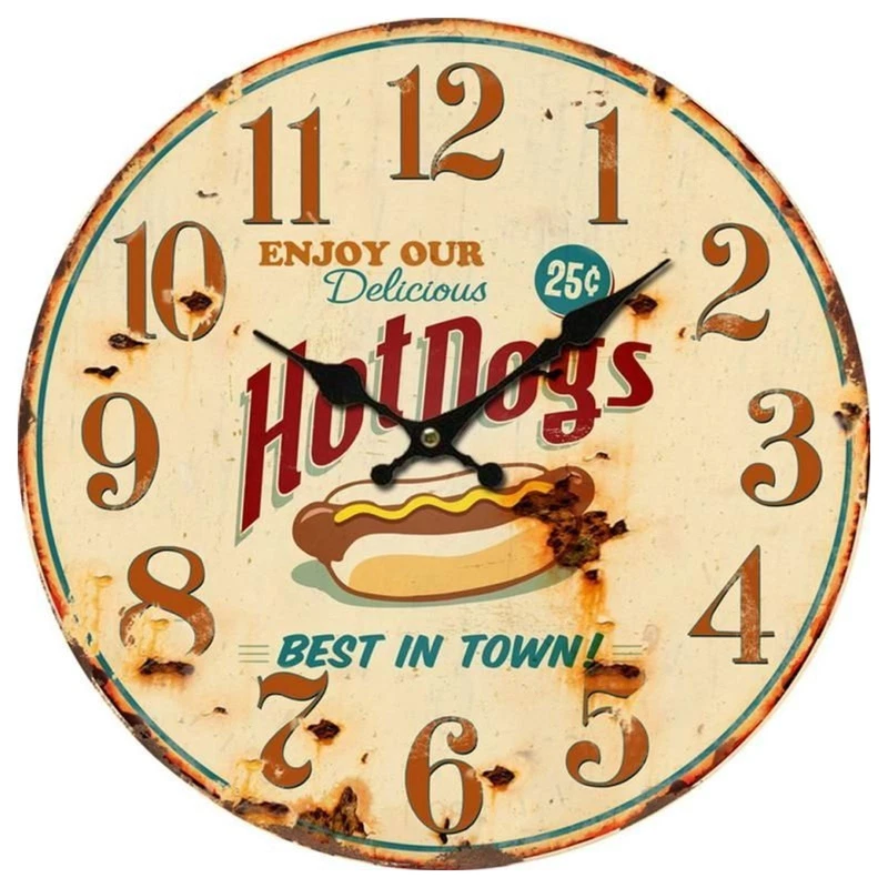 Orologio da Parete Tondo Hot Dogs Vintage 34 cm da Muro Cucina Soggiorno