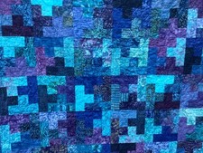 Blue Batik Quilt 48 x 63 Large Lap Blue and Purple Made in U.S.A.