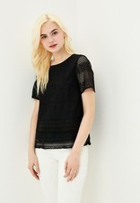 New Banana Republic Womens Lace Top Blouse Layered Raw Hems Black Size Small