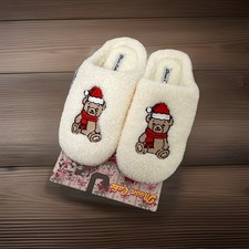 Moon Cake Memory Foam Slip-On Slippers Ivory Teddy Bear Christmas US 5/6