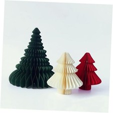 Decorative Honeycomb Paper Christmas Trees, Holiday Table 3 Green red white