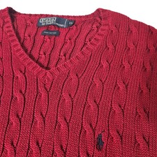 Polo Ralph Lauren Mens Red Cable Knit V Neck Sweater Vest Size XL Cotton