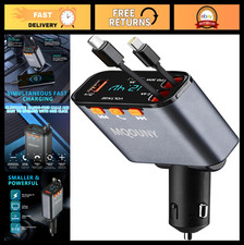 5-in-1 Fast Retractable Car Charger  Bluetooth FM Transmitter, Handsfree Call,