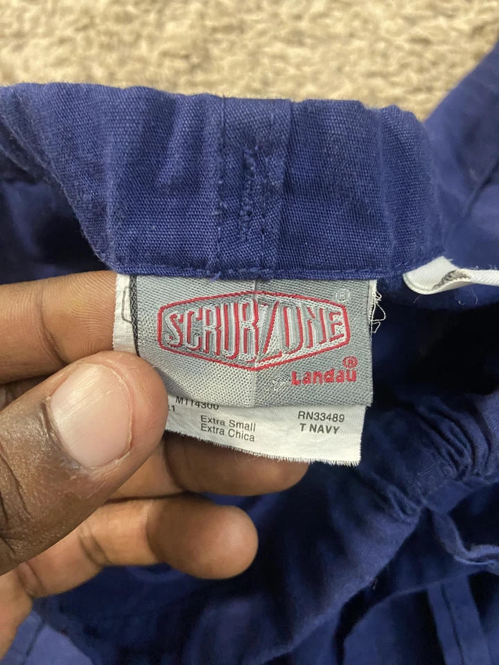 Pantalones Médicos Landau ScrubZone Extra Pequeños Azul Marino Cordón Bolsillo Carga Foto 3 de 4