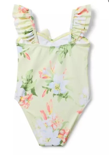Janie And Jack Recycled Floral Bow Swimsuit Size 3 pale pistachio floral - Picture 3 of 3