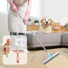 2 in 1 Carpet Rake for Pet Hair Removal with 54" Adjustable Handle, Reusable ...