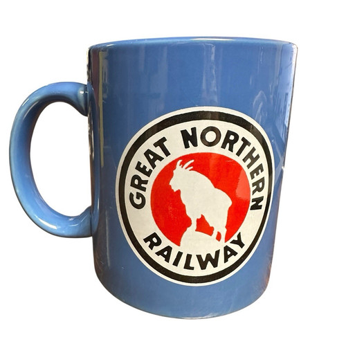 Vintage Great Northern Railway Blue Coffee Cup Rail Road Country Trains Mountain