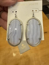 Kendra Scott Danielle Earrings Silver Blue Lace Agate Limited Edition Used