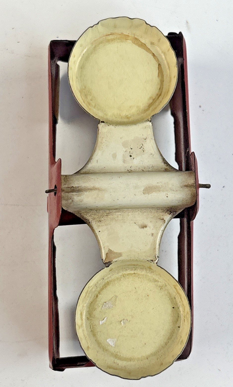 Vintage 1950's Tin Toy Balance Scale Miniature Red & White