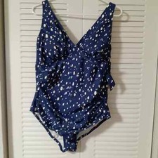 Kona Sol Women's Swimsuit size 18W Navy with polka dots adjustable straps