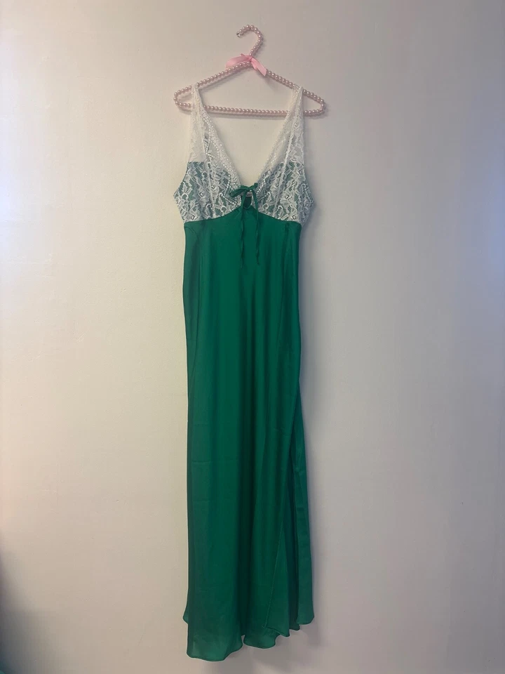 Vestido Free People Talla Pequeña Sin Mangas Verde Blanco Encaje Cabaña Campesino Sexy Romántico Foto 4 de 4