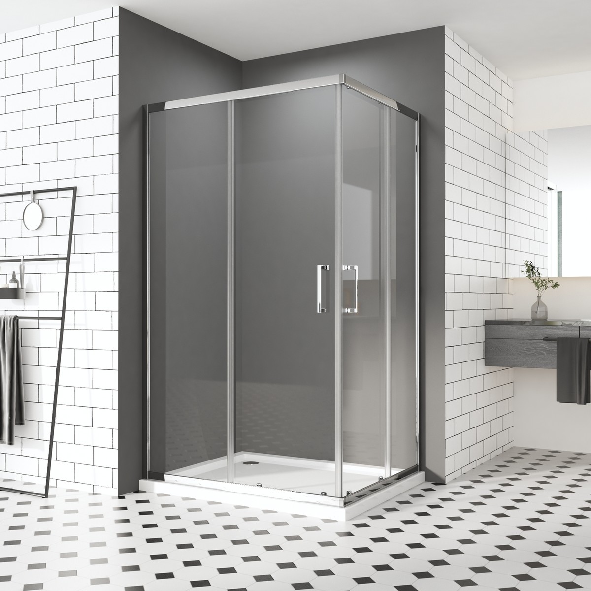 Goezes Eckeinstieg Duschkabine 75x75 Cm Mit Schiebetür – 6mm ESG Sicherheitsglas, Links/rechts Montierbar, Höhe 185 Cm