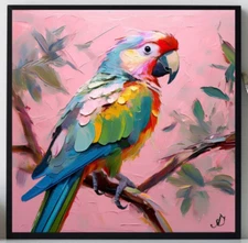 ORIGINAL Oil PAINTING on Canvas Parrot  Art 8x8 in Textured Artwork Custom Order