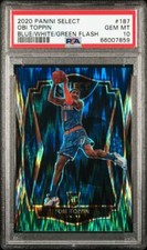 2020 Panini Select 187 Obi Toppin Blue/White/Green Flash /25 psa10