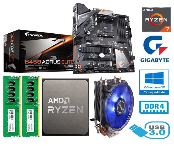 AMD RYZEN 7 2700X BUNDLE -8 CORE-GIGABYTE B450 AORUS ELITE